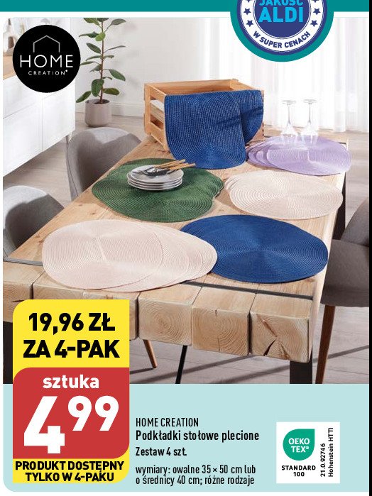 Podkładki stołowe plecione 35 x 50 cm Home creation promocja