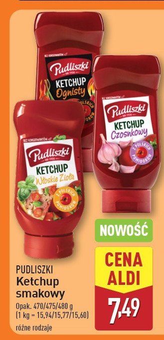 Ketchup włoskie zioła Pudliszki promocja w Aldi