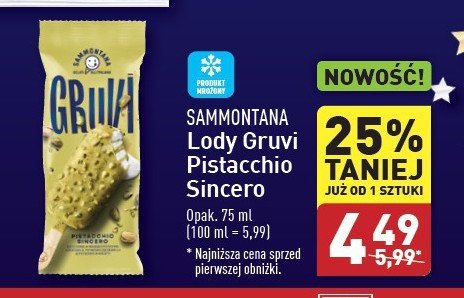 Lody pistachio SAMMONTANA GRUVI promocja w Aldi