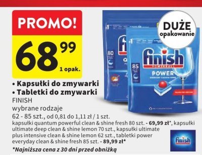 Kapsułki do zmywarki FINISH wybrane rodzaje 62-85 szt., Tabletki do zmywarki FINISH wybrane rodzaje 62-85 szt. promocja w Intermarche