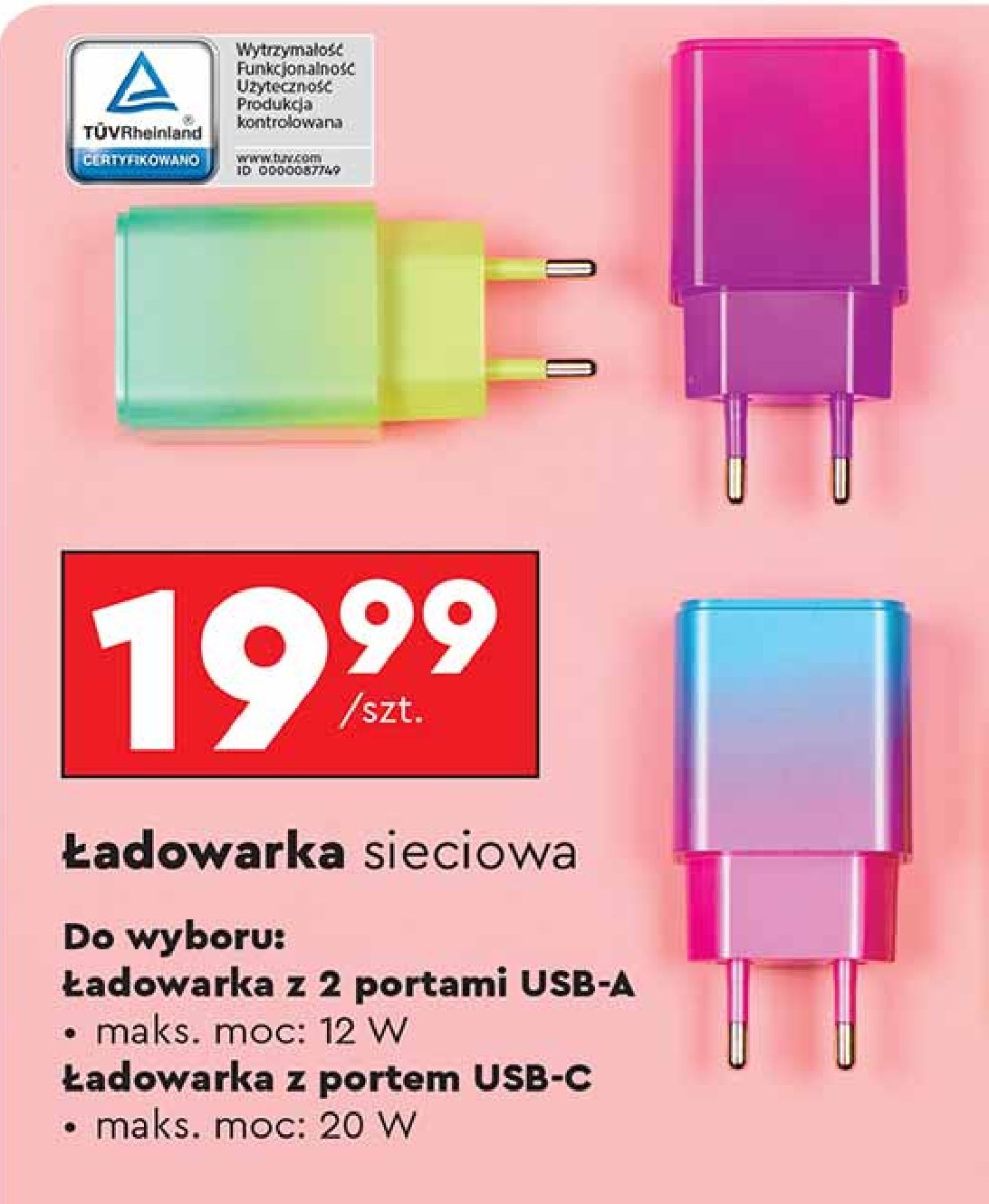 Ładowarka sieciowa 2 x usb 2a Hykker promocja w Biedronka