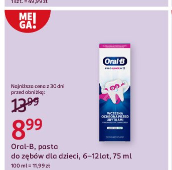 Pasta do zębów 6-12 lat Oral-b pro junior promocja w Rossmann