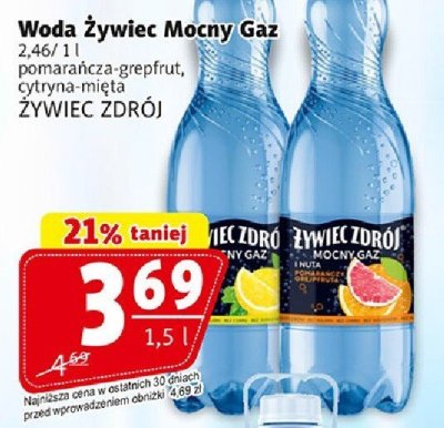Woda Żywiec Mocny Gaz 2.46/1l pomarańcza-grejpfrut, cytryna-mięta ŻYWIEC ZDRÓJ promocja w Prim Market