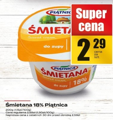 Śmietana 18% Piątnica promocja w Supeco