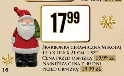 Skarbonka ceramiczna Mikołaj 12,5x10,6x21 cm promocja w Dino