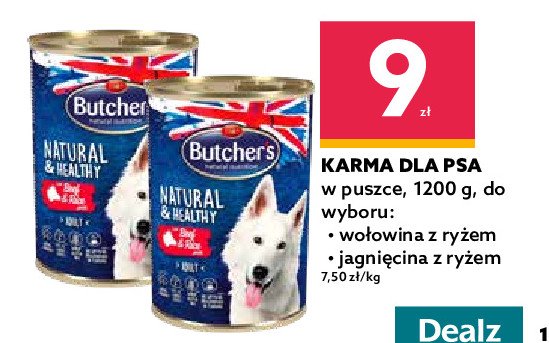 Karma dla psa z wołowiną i ryżem Butcher's natural & healthy promocje