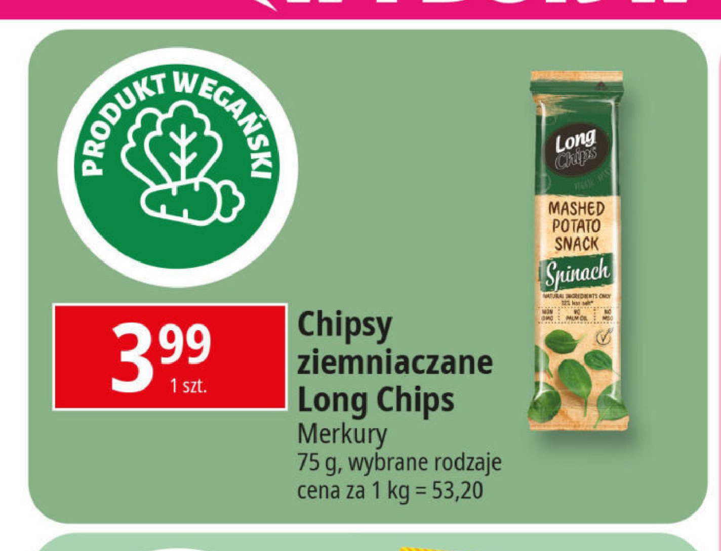 Chipsy ziemniaczane szpinak Long chips promocja