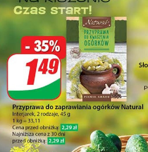 Przyprawa do ogórków kwaszonych Natural promocja w Dino