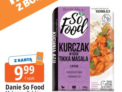 Danie gotowe So Food Makarony Polskie - kurczak w sosie tikka masala z ryżem promocja w Leclerc