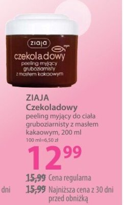 Peeling cukrowy ZIAJA Czekoladowy do ciała gruboziarny z masłem kakaowym promocja w Hebe