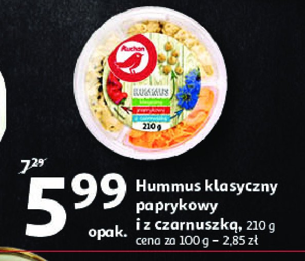Hummus klasyczny paprykowy z czarnuszką Auchan promocja