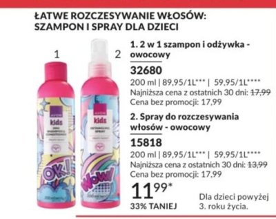 Szampon 2 w 1 i odżywka owocowy łatwe rozczesywanie włosów dla dzieci promocja w AVON