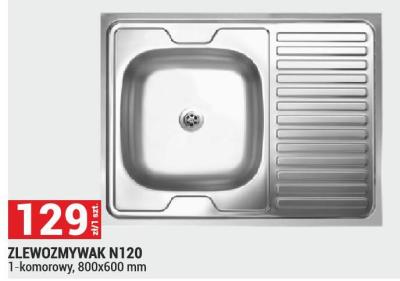 Zlewozmywak N120 1-komorowy, 800x600 mm promocja w Merkury Market