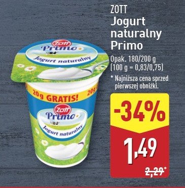 Jogurt naturalny Zott primo promocja w Aldi