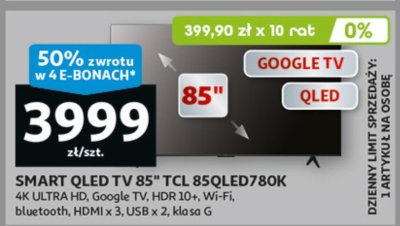 TV SMART QLED 85" TCL 85QLED780K promocja w Auchan