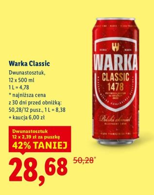 Piwo Warka Classic 12-pak promocja w Lidl