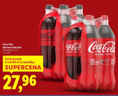 Napój Coca-Cola lub Coca-Cola Zero Czterosztuczek promocja w Lidl
