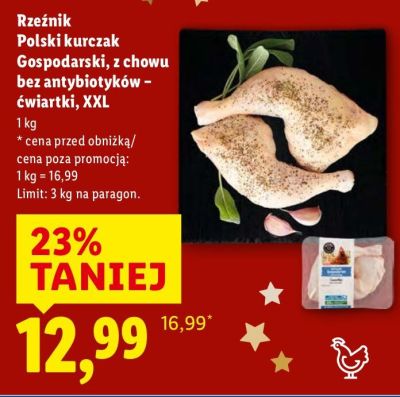 Polski kurczak Gospodarski, z chowu bez antybiotyków - ćwiartki XXL promocja w Lidl