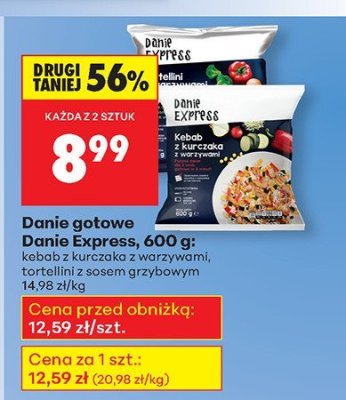 Danie gotowe Danie Express, 600 g: kebab z kurczaka z warzywami, tortellini z sosem grzybowym promocja w Biedronka