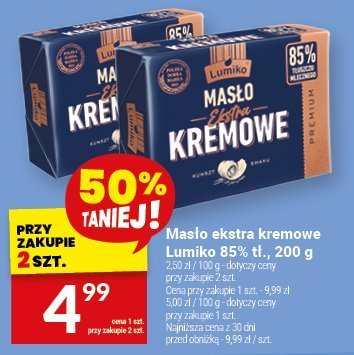 Masło ekstra kremowe Łumiko 85% tł., 200 g promocja w Twój Market