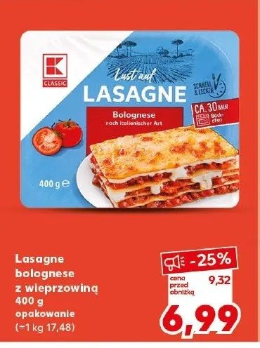 Lasagne bolognese z wieprzowiny K-classic promocja w Kaufland