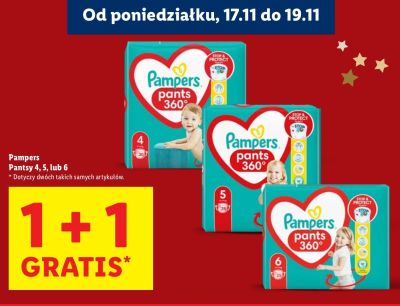 Pieluchy Pampers Pants 360 rozmiar 6 1+1 gratis promocja w Lidl