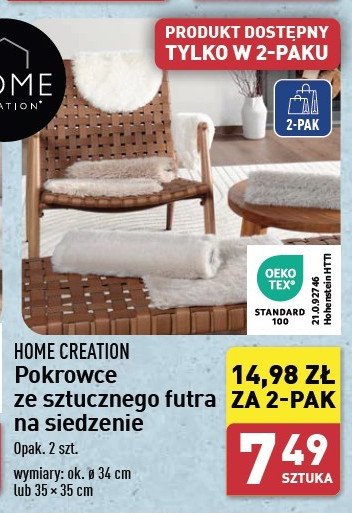 Pokrowce na siedzenie ze sztucznego futra 35 x 35 cm Home creation promocja w Aldi