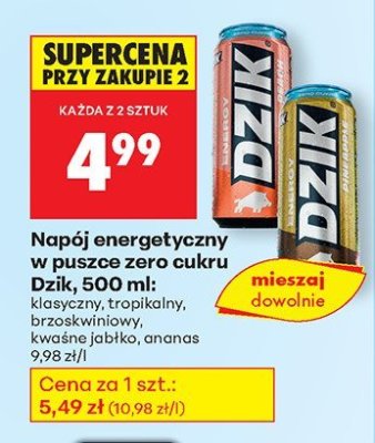 Napój energetyczny w puszcze zero cukru Dzik, 500 ml promocja w Biedronka