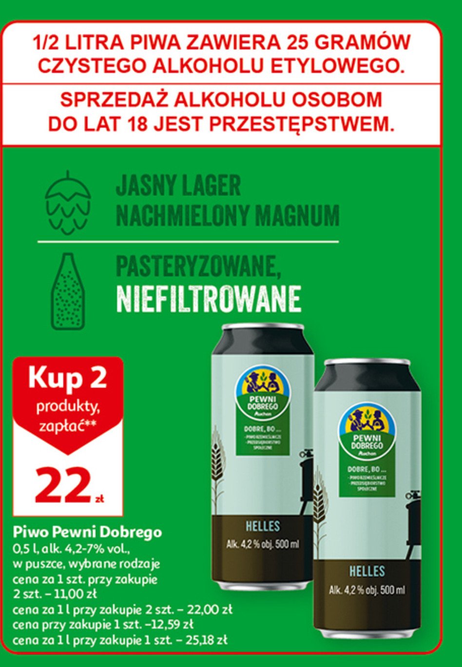Piwo helles Auchan pewni dobrego promocja
