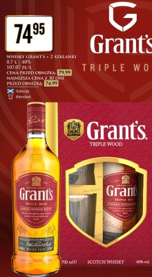 Whisky Grant's Triple Wood + 2 szklanki 0.7L 40% promocja w Dino