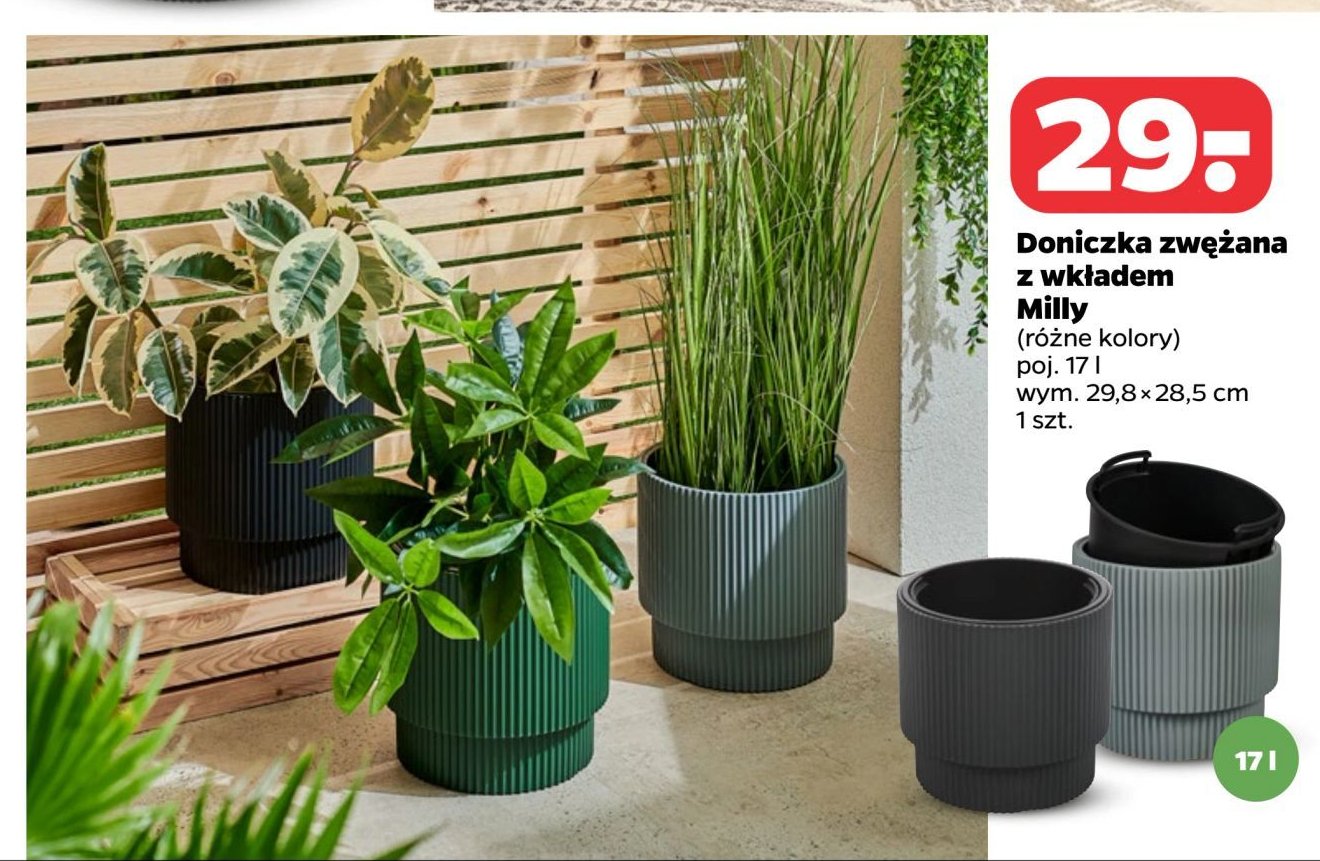 Doniczka na nóżce z wkładem milly 29.8 x 36.5 cm promocja w Netto