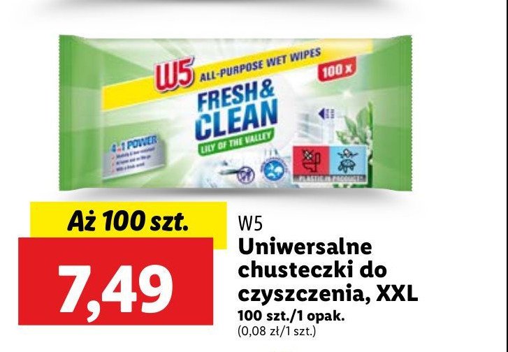 Chusteczki uniwersalne do czyszczenia W5 promocja