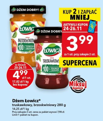 Dżem Łowicz truskawkowy, brzoskwiniowy 280 g promocja w LEWIATAN
