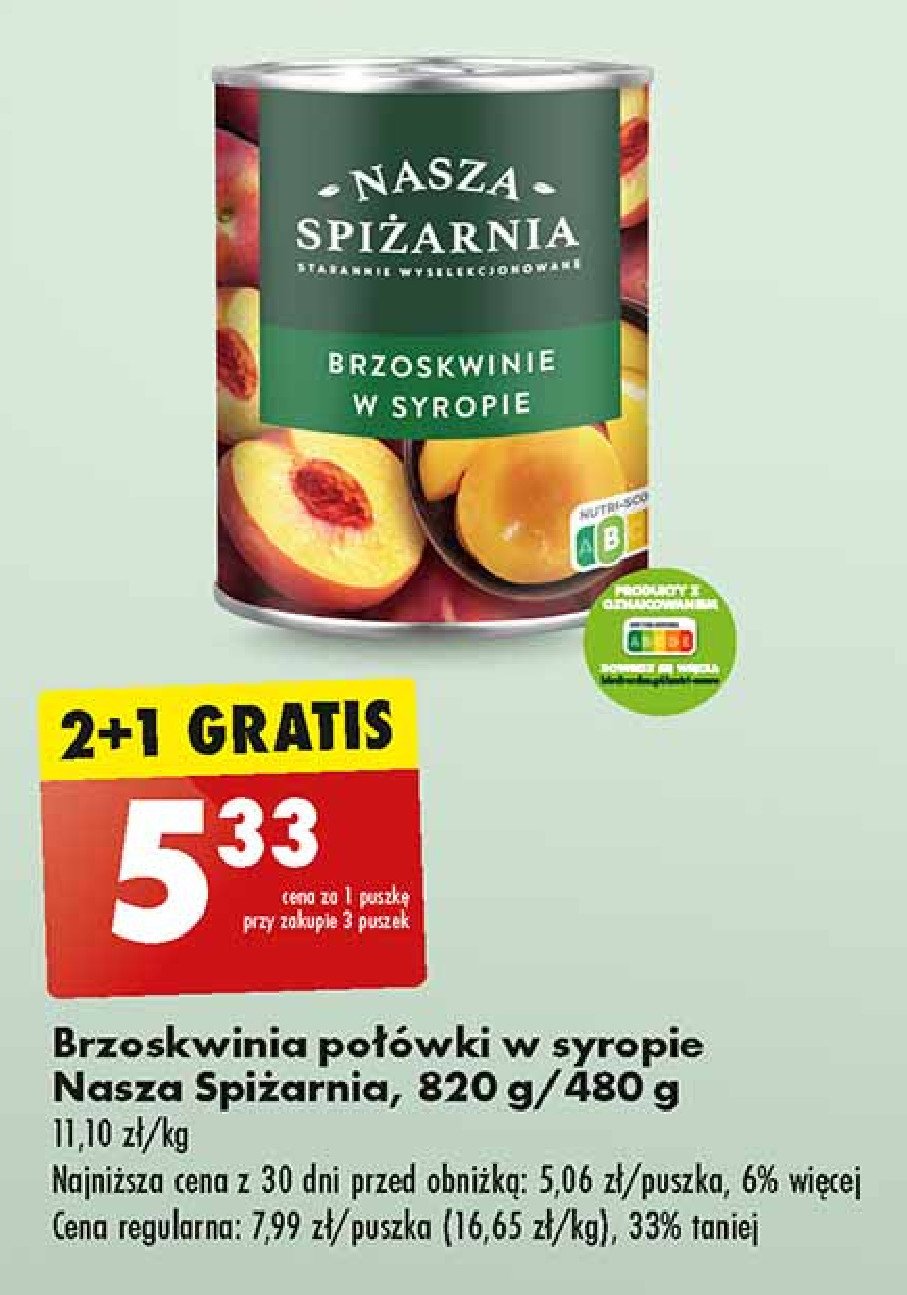 Brzoskwinie w syropie Nasza spiżarnia promocja w Biedronka