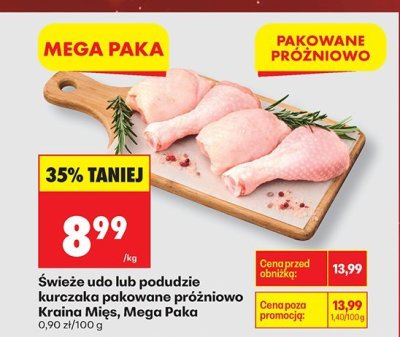 Kurczak świeże udo lub podudzie kurczaka pakowane próżniowo Kraina Mięs, Mega Paka promocja w Biedronka