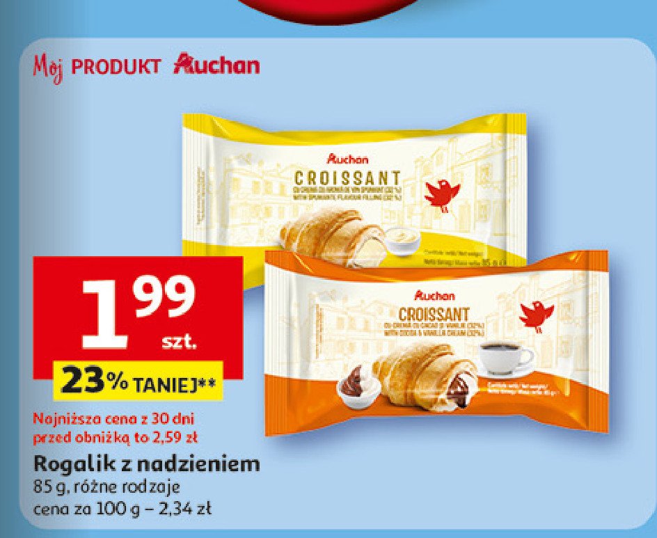 Rogal z nadzieniem waniliowo - kakaowym Auchan promocja w Auchan