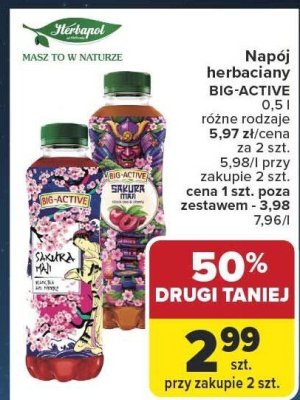 Napój herbaciany BIG-ACTIVE różne rodzaje 0,5 l promocja w Carrefour