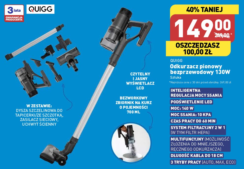 Odkurzacz 2w1 140w Quigg promocja