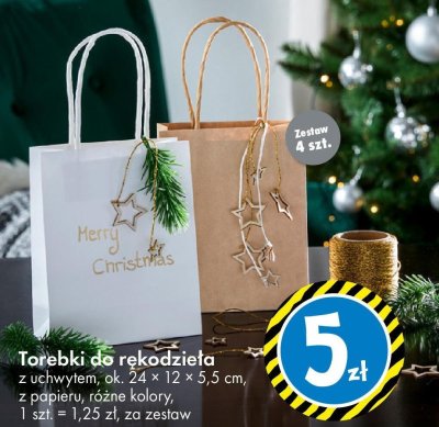 Torebki do rękodziela z uchwytem ok. 24 × 12 × 5,5 cm z papieru różne kolory promocja w Tedi