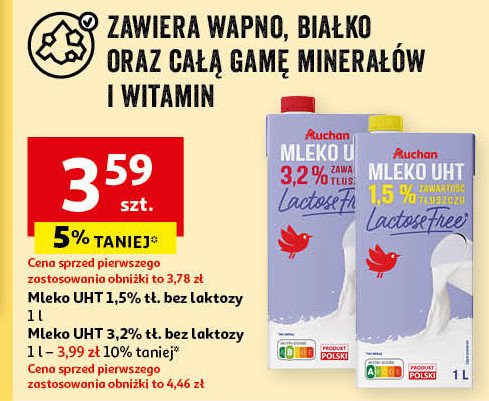 Mleko bez laktozy 3.2% Auchan pewni dobrego promocja