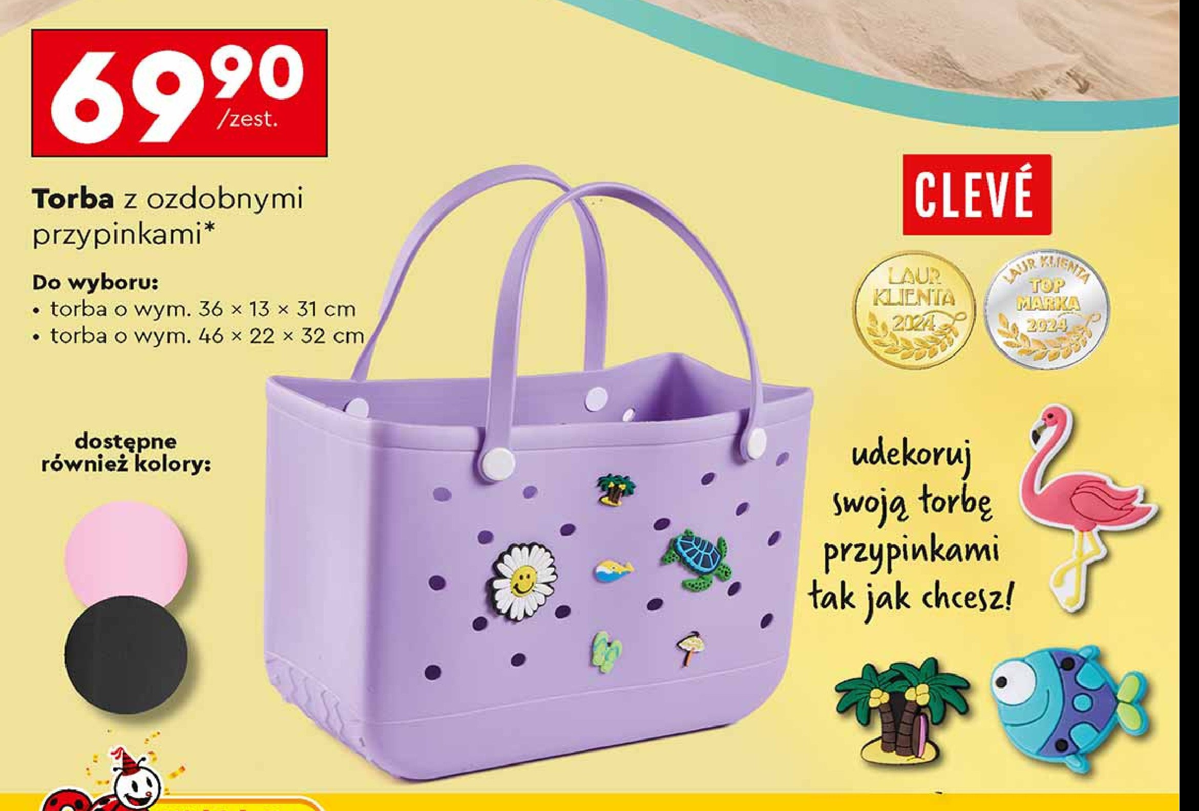 Torba z ozdobnymi przypinkami 36 x 13 x 31 cm Cleve promocja w Biedronka