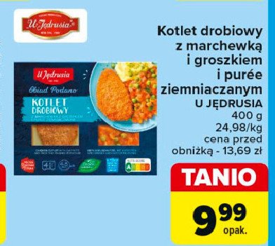 Kotlet drobiowy z marchewką groszkiem i puree U jędrusia promocja