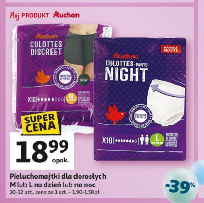 Pieluchomajtki dla doros艂ych rozm. l na noc Auchan promocja