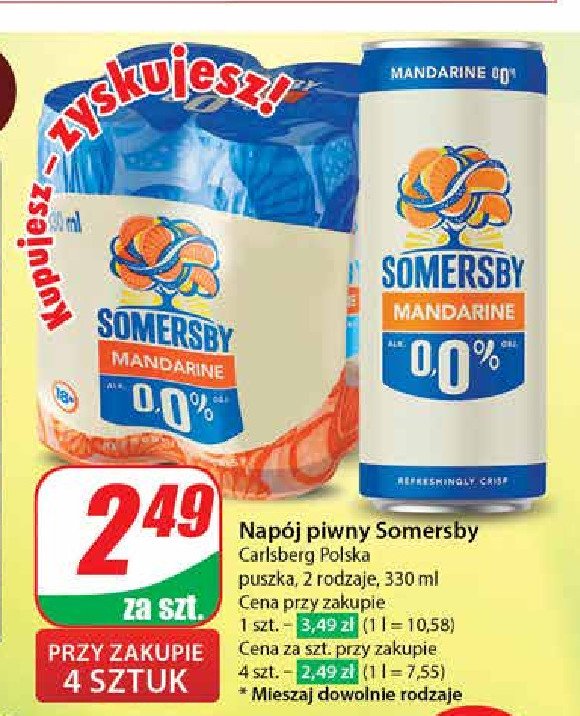 Piwo Somersby mandarine 0.0% promocja w Dino
