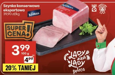 Szynka konserwowa eksportowa Krakus 39,90 zł/kg promocja w Delikatesy Centrum