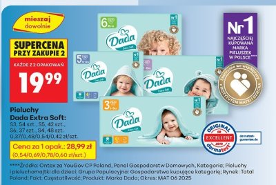Pieluchy Dada Extra Soft S3, S4 szt., S5, 42 szt., S4, 48 szt., S5, 50 szt., S6, 40 szt., S7, 40 szt. promocja w Biedronka