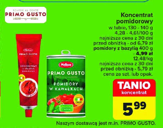 Pomidory w puszce w kawałkach z bazylią Melissa primo gusto promocja