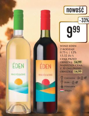 Wino Eden Półsłodkie czerwone promocja w Dino