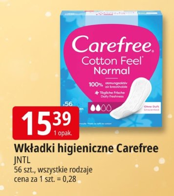Wkładki higieniczne Carefree promocja w Leclerc