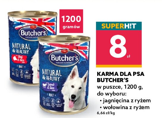 Karma dla psa z jagnięciną i ryżem Butcher's promocja